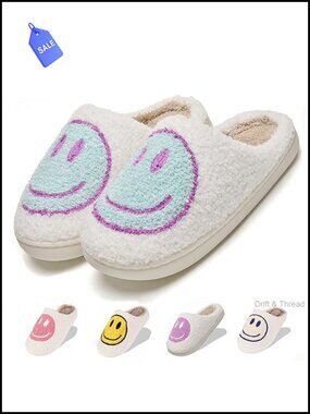 Plush Memory Foam Fuzzy Slippers Happy Face House Shoes